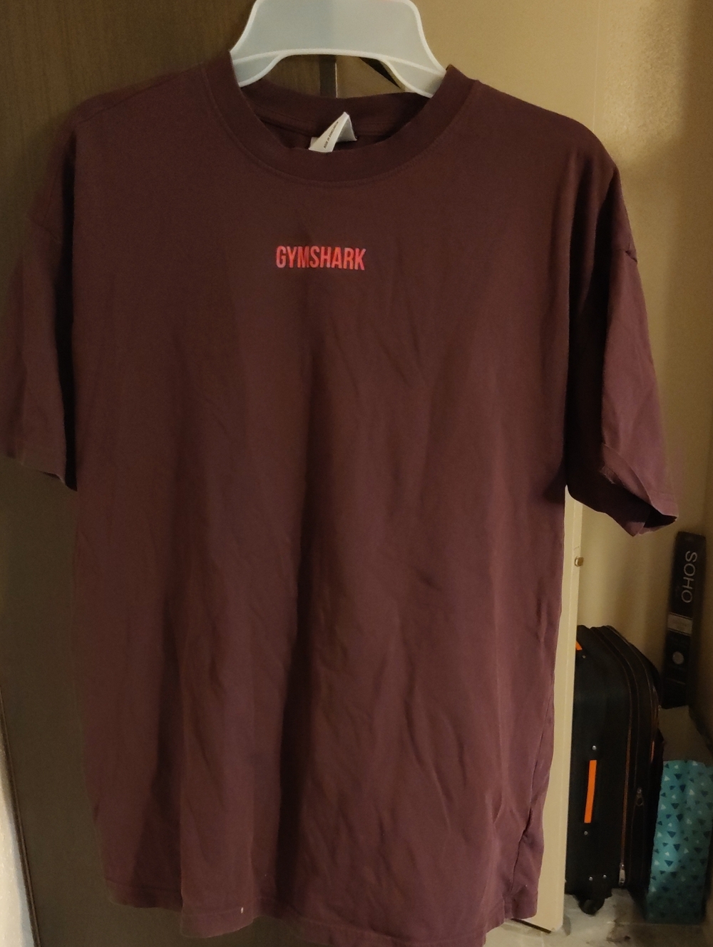 Gymshark Men's Short Sleeve Crew Tee in Maroon with Red Logo